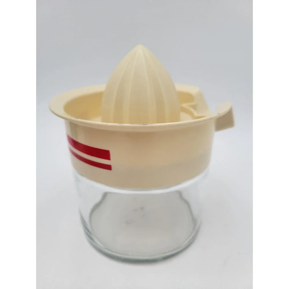 Gemco USA Manual Citrus Lemon Orange Juicer Glass Jar Plastic Lid Stripes